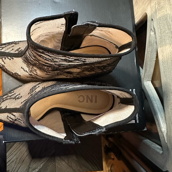 INC International Concepts Black Lace Pointed Toe Heeled Booties - Picture 6 of 8